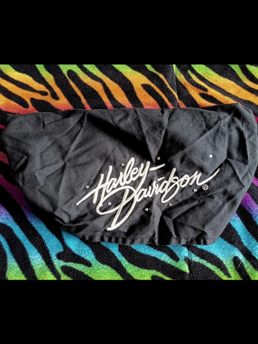 🖤🧡 Y2K Harley-Davidson Women's Embroidered Rhinestone Headwrap Hair Cover OS